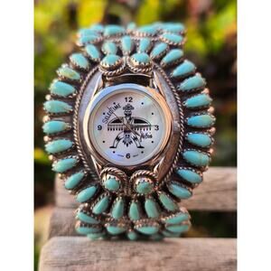VTG Paul Jones Navajo Womens Du Bois SelecTime Petit Point Turquoise Cuff Watch